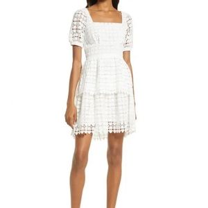 NEW AMYLYNN White Heart Crochet Tiered Puff Sleeve Dress size M NWOT